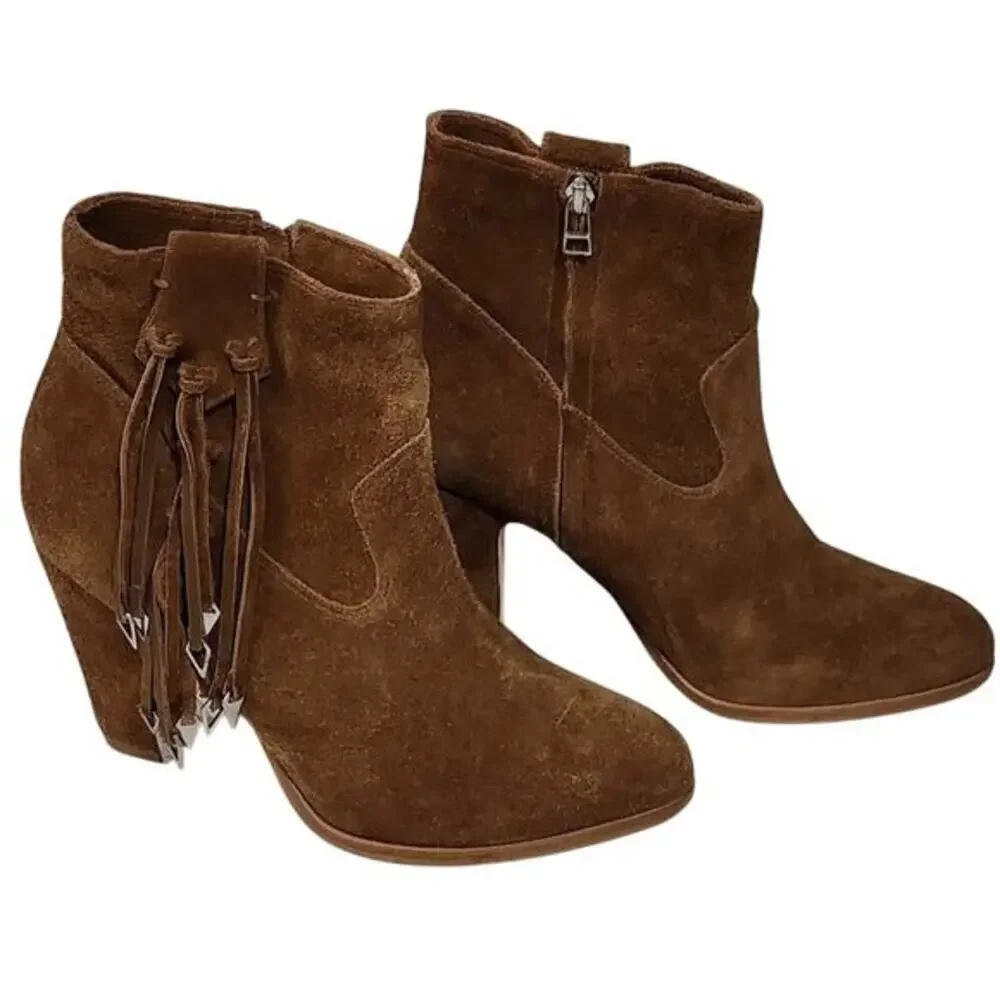Matisse x Kate Bosworth Emma Suede Side Zip and Tassels Women's Booties size 8.5